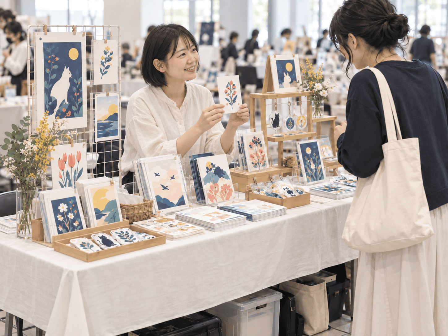 一般ブースで出店者が来場者に作品を紹介するイメージ